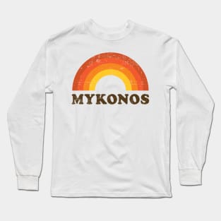 Vintage Mykonos Greece Souvenir 60s Style Retro Rainbow Long Sleeve T-Shirt